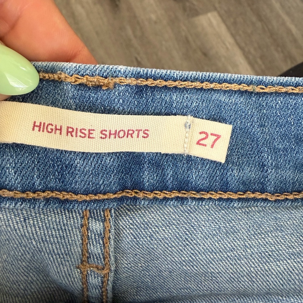 Levi's Light Blue Distressed High-Rise Denim Shorts - Picture 6 of 6
